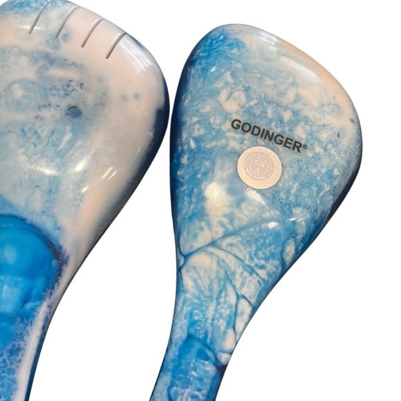 Godinger Radiant Resin Blue Salad Servers Ocean NEW In Box - Picture 2 of 14